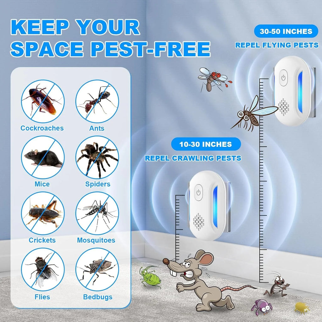Ultrasonic Pest & Insect Repeler, Electric Mouse Repelent Plug Ins for Roach, Rodent, Mouse, Bugs, Mosquito, Mice, Spider, Ant, Pest Control Plug in Indoor Home Kits, 4 Pack
