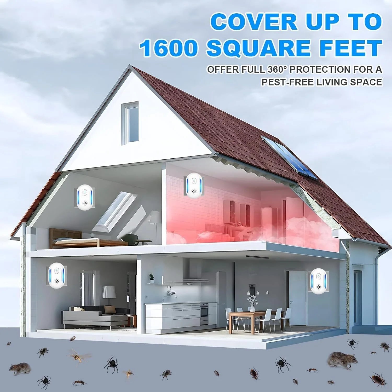 Ultrasonic Pest & Insect Repeler, Electric Mouse Repelent Plug Ins for Roach, Rodent, Mouse, Bugs, Mosquito, Mice, Spider, Ant, Pest Control Plug in Indoor Home Kits, 4 Pack