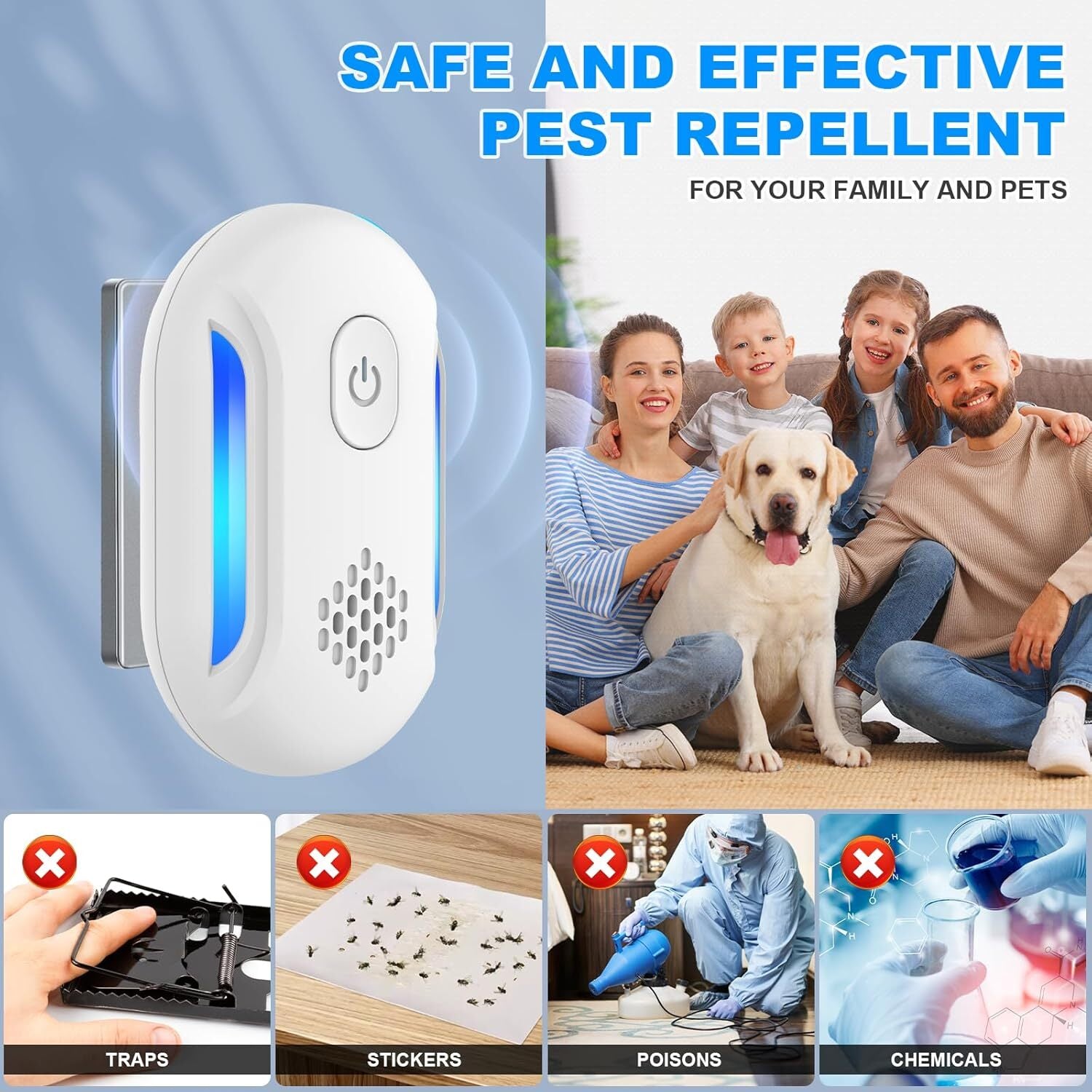 Ultrasonic Pest & Insect Repeler, Electric Mouse Repelent Plug Ins for Roach, Rodent, Mouse, Bugs, Mosquito, Mice, Spider, Ant, Pest Control Plug in Indoor Home Kits, 4 Pack